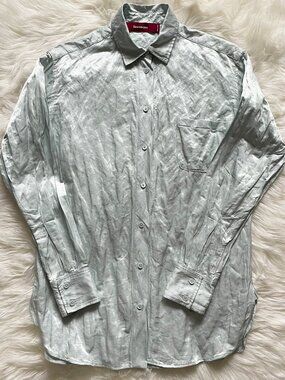 Sies Marjan Ice Metallic Blue Sander Crinkled Satin Long Sleeve Blouse Shirt